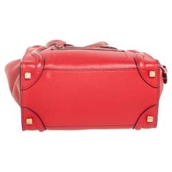 Pre Owned Celine Red Leather Micro Luggage Tote