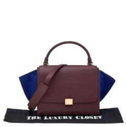 Pre Owned Celine Burgundy/Blue Leather And Suede Medium Trapeze Bag