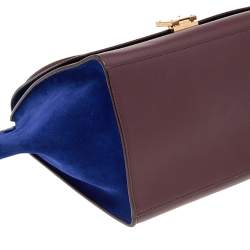 Pre Owned Celine Burgundy/Blue Leather And Suede Medium Trapeze Bag