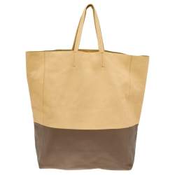 Pre Owned Celine Yellow/Brown Leather Vertical Cabas Bi-Color Tote
