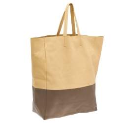 Pre Owned Celine Yellow/Brown Leather Vertical Cabas Bi-Color Tote