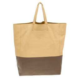 Pre Owned Celine Yellow/Brown Leather Vertical Cabas Bi-Color Tote