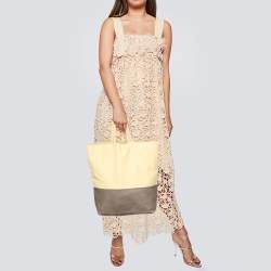 Pre Owned Celine Yellow/Brown Leather Vertical Cabas Bi-Color Tote