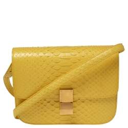 Celine Yellow Python Medium Classic Box Shoulder Bag