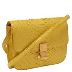 Celine Yellow Python Medium Classic Box Shoulder Bag