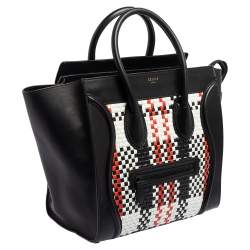 Pre Owned Celine Multicolor Woven Leather Medium Phantom Luggage Tote