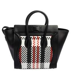 Pre Owned Celine Multicolor Woven Leather Medium Phantom Luggage Tote