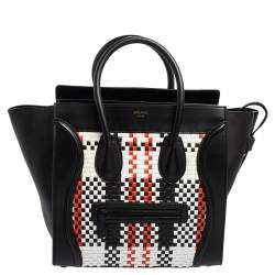 Pre Owned Celine Multicolor Woven Leather Medium Phantom Luggage Tote