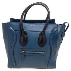 مملوكة مسبقًا حقيبة يد سيلين ميكرو لاغيدج جلد أسود/ أزرق 