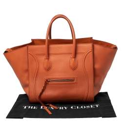 Pre Owned Celine Orange Leather Medium Phantom Luggage Tote 