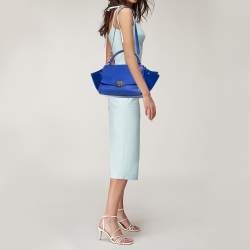 Pre Owned Celine Blue Leather and Suede Small Trapeze Bag