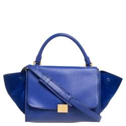 Pre Owned Celine Blue Leather and Suede Small Trapeze Bag