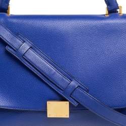 Pre Owned Celine Blue Leather and Suede Small Trapeze Bag