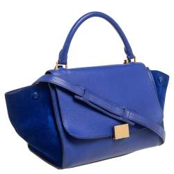 Pre Owned Celine Blue Leather and Suede Small Trapeze Bag