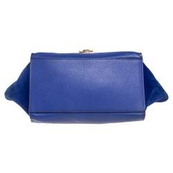 Pre Owned Celine Blue Leather and Suede Small Trapeze Bag