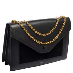 Pre Owned Celine Black Suede And Leather Pocket Envelope Shoulder Bag
