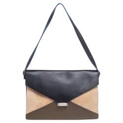 Pre Owned Celine Tricolor Leather and Suede Medium Diamond Shoulder Bag