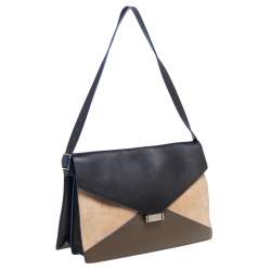 Pre Owned Celine Tricolor Leather and Suede Medium Diamond Shoulder Bag