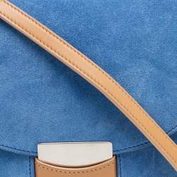 Pre Owned Celine Blue/Tan Suede and Leather Small Trotteur Crossbody Bag