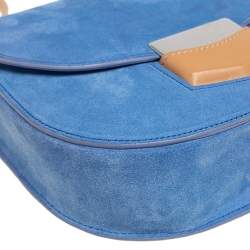 Pre Owned Celine Blue/Tan Suede and Leather Small Trotteur Crossbody Bag