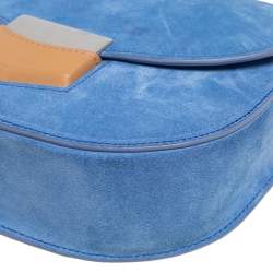 Pre Owned Celine Blue/Tan Suede and Leather Small Trotteur Crossbody Bag