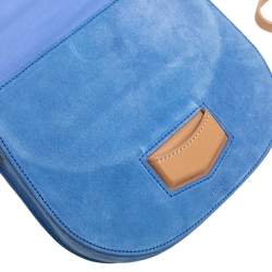 Pre Owned Celine Blue/Tan Suede and Leather Small Trotteur Crossbody Bag