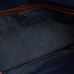 Pre Owned Celine Blue/Brown Macadam Denim And Leather Studded Clutch