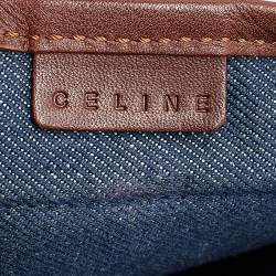 Pre Owned Celine Blue/Brown Macadam Denim And Leather Studded Clutch