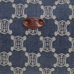 Pre Owned Celine Blue/Brown Macadam Denim And Leather Studded Clutch