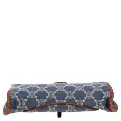 Pre Owned Celine Blue/Brown Macadam Denim And Leather Studded Clutch