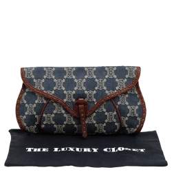 Pre Owned Celine Blue/Brown Macadam Denim And Leather Studded Clutch
