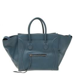 Pre Owned Celine Blue Leather Medium Phantom Luggage Tote 