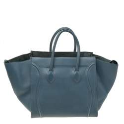 Pre Owned Celine Blue Leather Medium Phantom Luggage Tote 