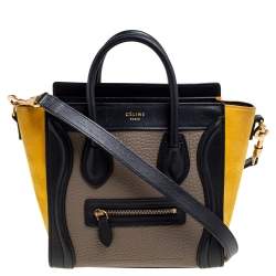 مم لوكة مسبقًا Celine Tricolor Leather and Nubuck Nano Luggage Tote