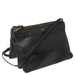 Pre Owned Celine Black Leather Large Trio Crossbody Bag  