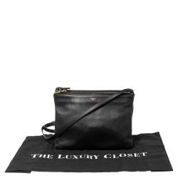 Pre Owned Celine Black Leather Large Trio Crossbody Bag  