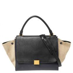 Pre Owned Celine Tricolor Leather and Canvas Medium Trapeze Top Handle Bag