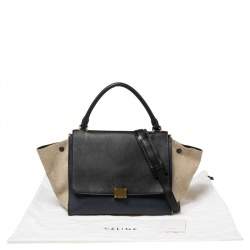 Pre Owned Celine Tricolor Leather and Canvas Medium Trapeze Top Handle Bag