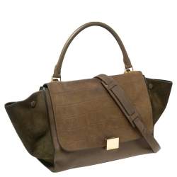 Pre Owned Celine Tri Color Leather and Suede Medium Trapeze Top Handle Bag