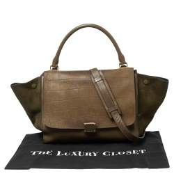 Pre Owned Celine Tri Color Leather and Suede Medium Trapeze Top Handle Bag