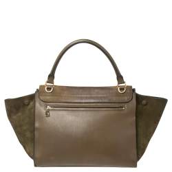 Pre Owned Celine Tri Color Leather and Suede Medium Trapeze Top Handle Bag