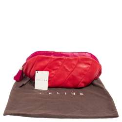 Pre Owned Celine Red/Fuchsia Pleated Leather Clutch