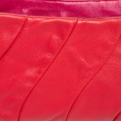 Pre Owned Celine Red/Fuchsia Pleated Leather Clutch