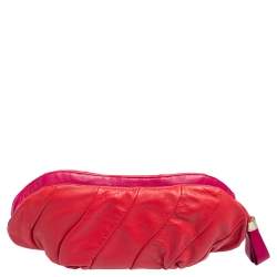 Pre Owned Celine Red/Fuchsia Pleated Leather Clutch