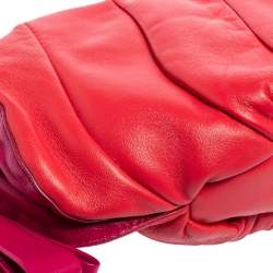 Pre Owned Celine Red/Fuchsia Pleated Leather Clutch