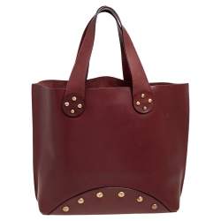 Pre Owned Celine Burgundy Leather Studded Tote