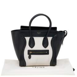 Pre Owned Celine Black/White Leather Micro Luggage Tote