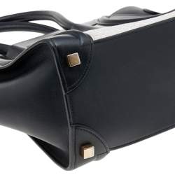 Pre Owned Celine Black/White Leather Micro Luggage Tote
