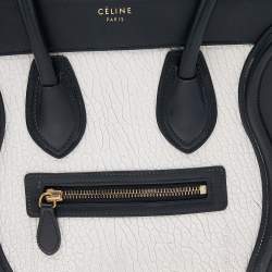 Pre Owned Celine Black/White Leather Micro Luggage Tote