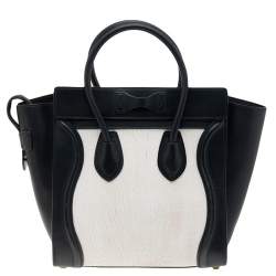 Pre Owned Celine Black/White Leather Micro Luggage Tote